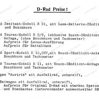 Preisliste D-Rad NSU